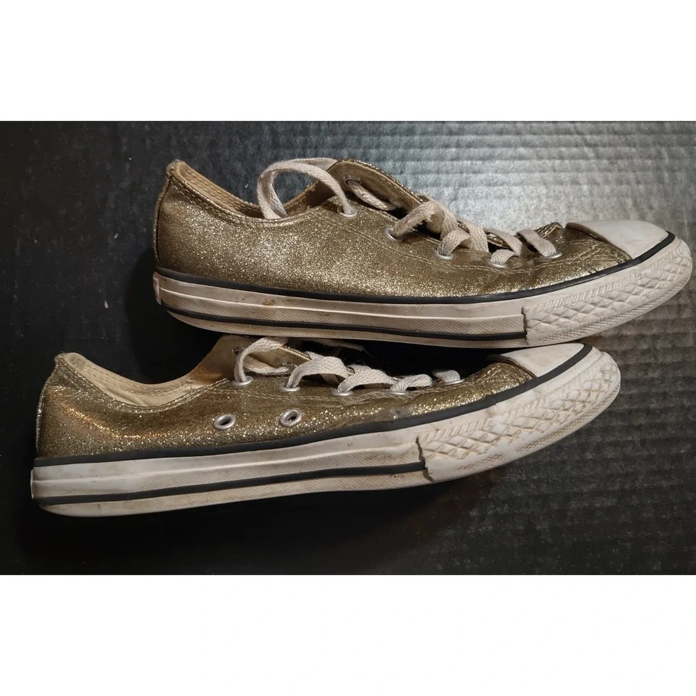 Converse All‎ Star Tennis Shoes Gold Glitter Juniors Size 4 Womens 5.5